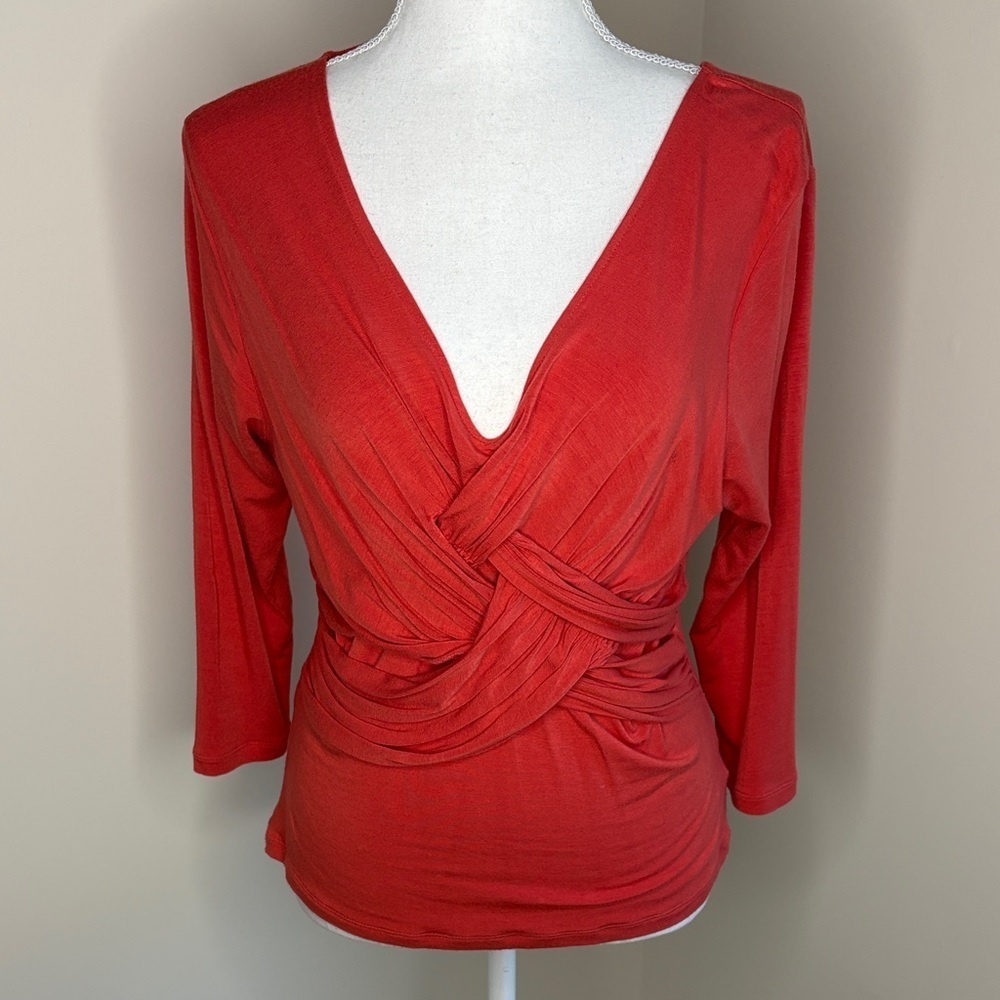 Bandolino Orange Rayon Wrap Top with 3/4 Sleeves. PL. Y2K